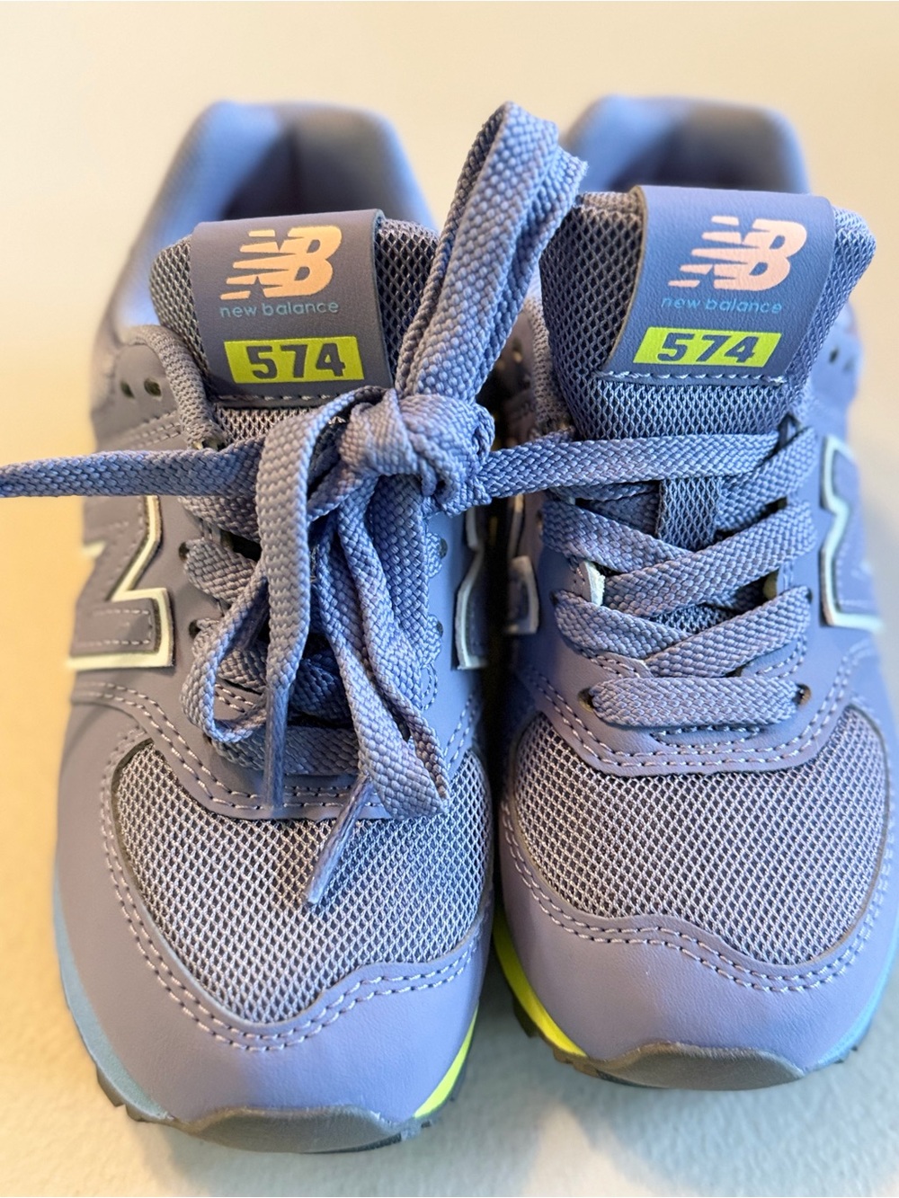 New Balance Kids' Lavender 574 Sneakers with Neon Accent - Picture 2 of 5